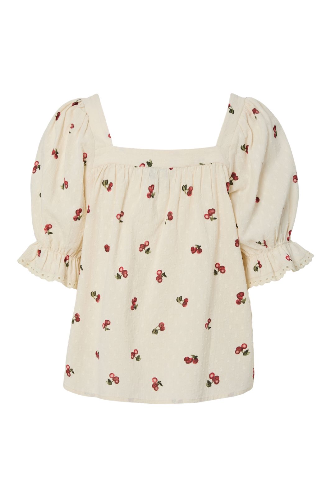 Pieces - Pcthea 3/4 Square Neck Top Pp - 4936521 Cloud Cream Cherries