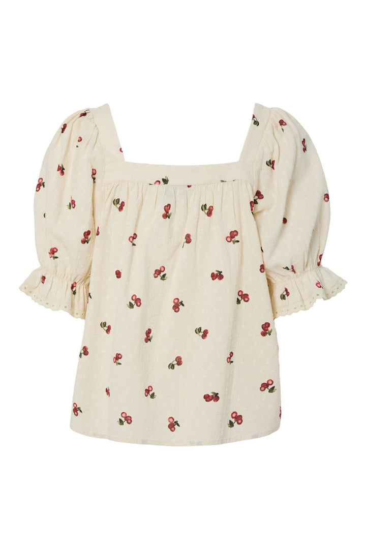 Pieces - Pcthea 3/4 Square Neck Top Pp - 4936521 Cloud Cream Cherries
