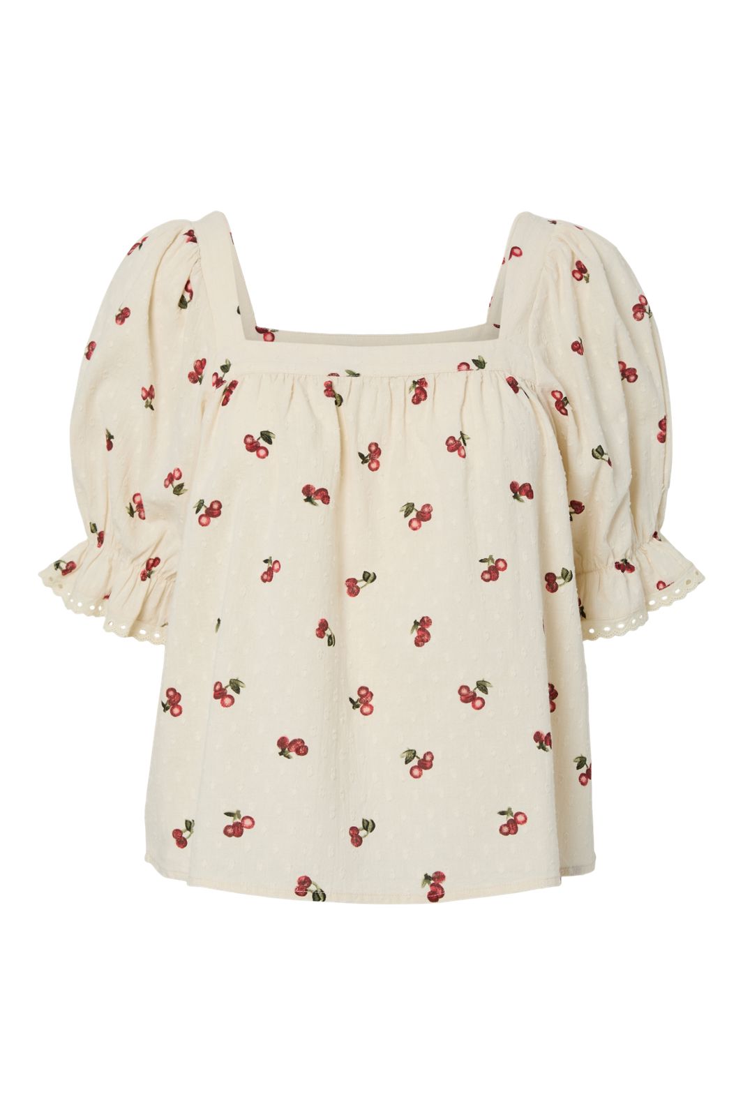 Pieces - Pcthea 3/4 Square Neck Top Pp - 4936521 Cloud Cream Cherries