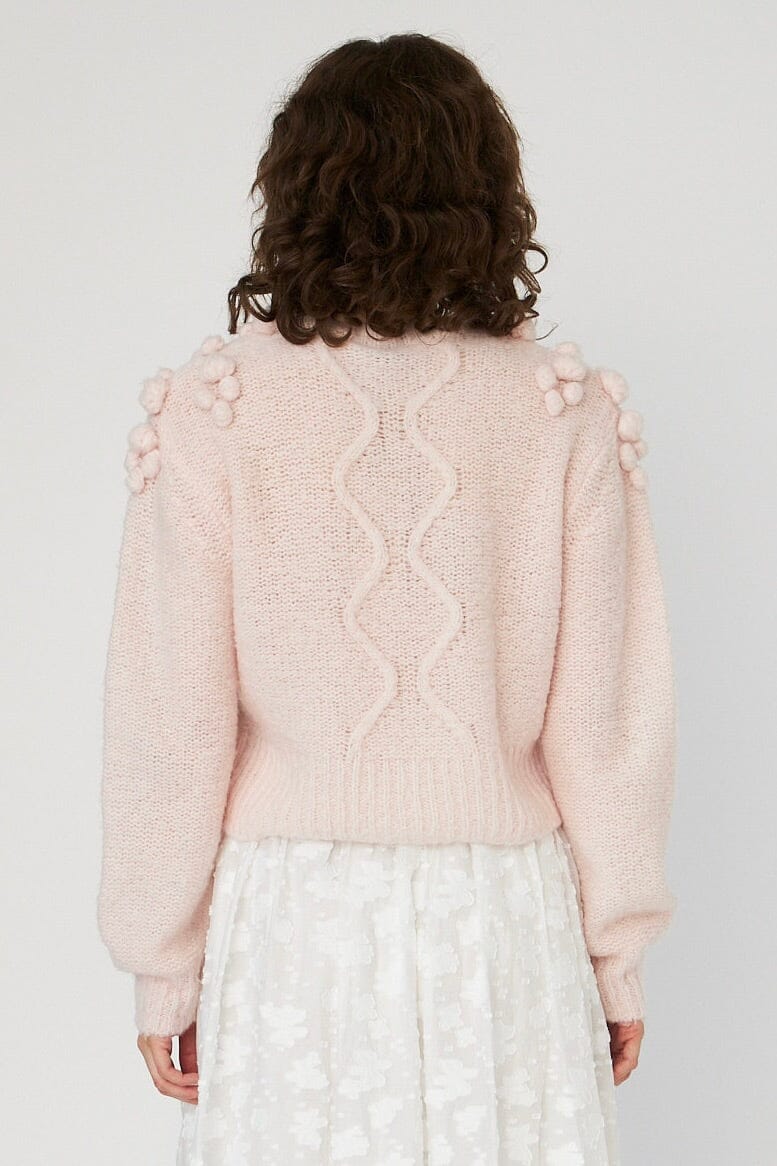 Stella Nova - Cable Knit With Bobblestw54-3294 - 558 Pale Pink Strikbluser