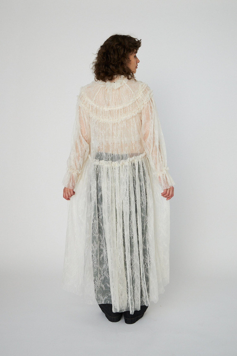 Stella Nova - Sheer Lace Maxi Cape Dressls54-4306 - 029 Creme Kjoler