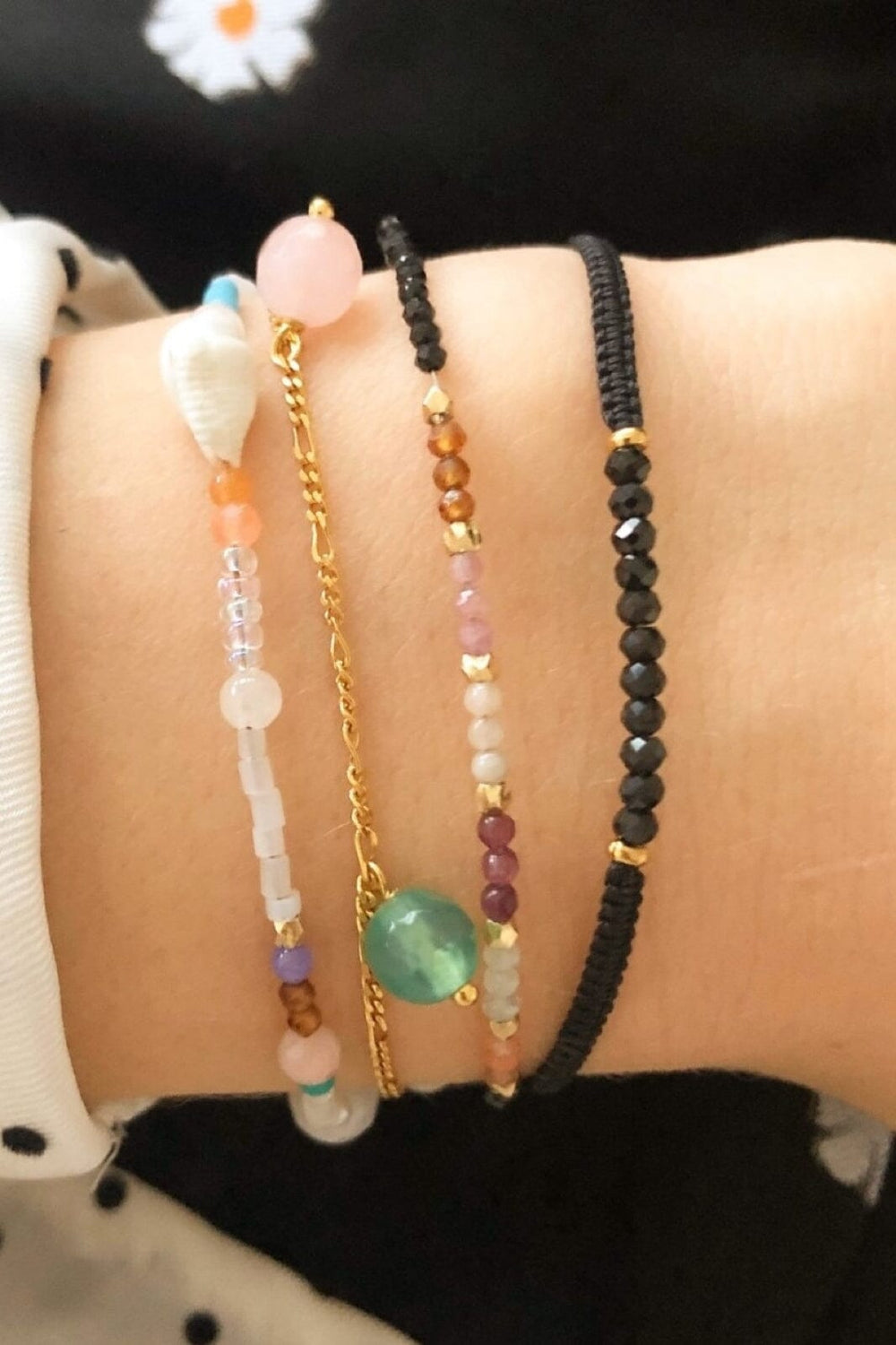 Stine A - Candy Bracelet - Black Spinel And Black Ribbon - 3049-02-Os Armbånd