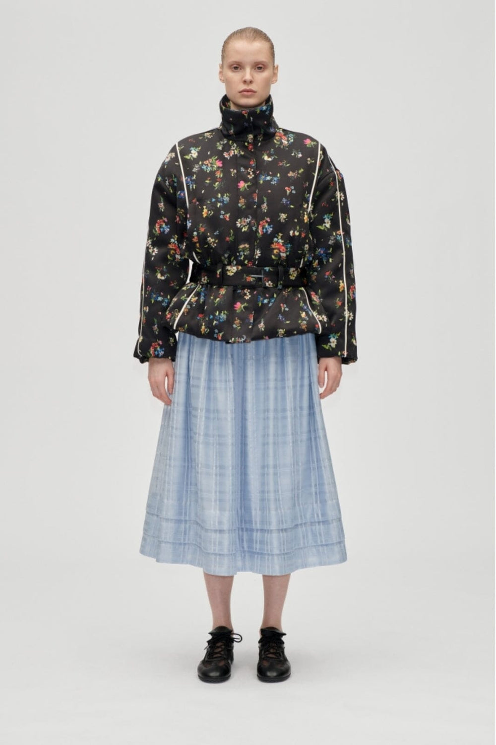 Stine Goya - 2407 Satin Ruffle, Cinched Aviator Bomber Jacketsg-aw25-j056-2407 - Magnolia Garden