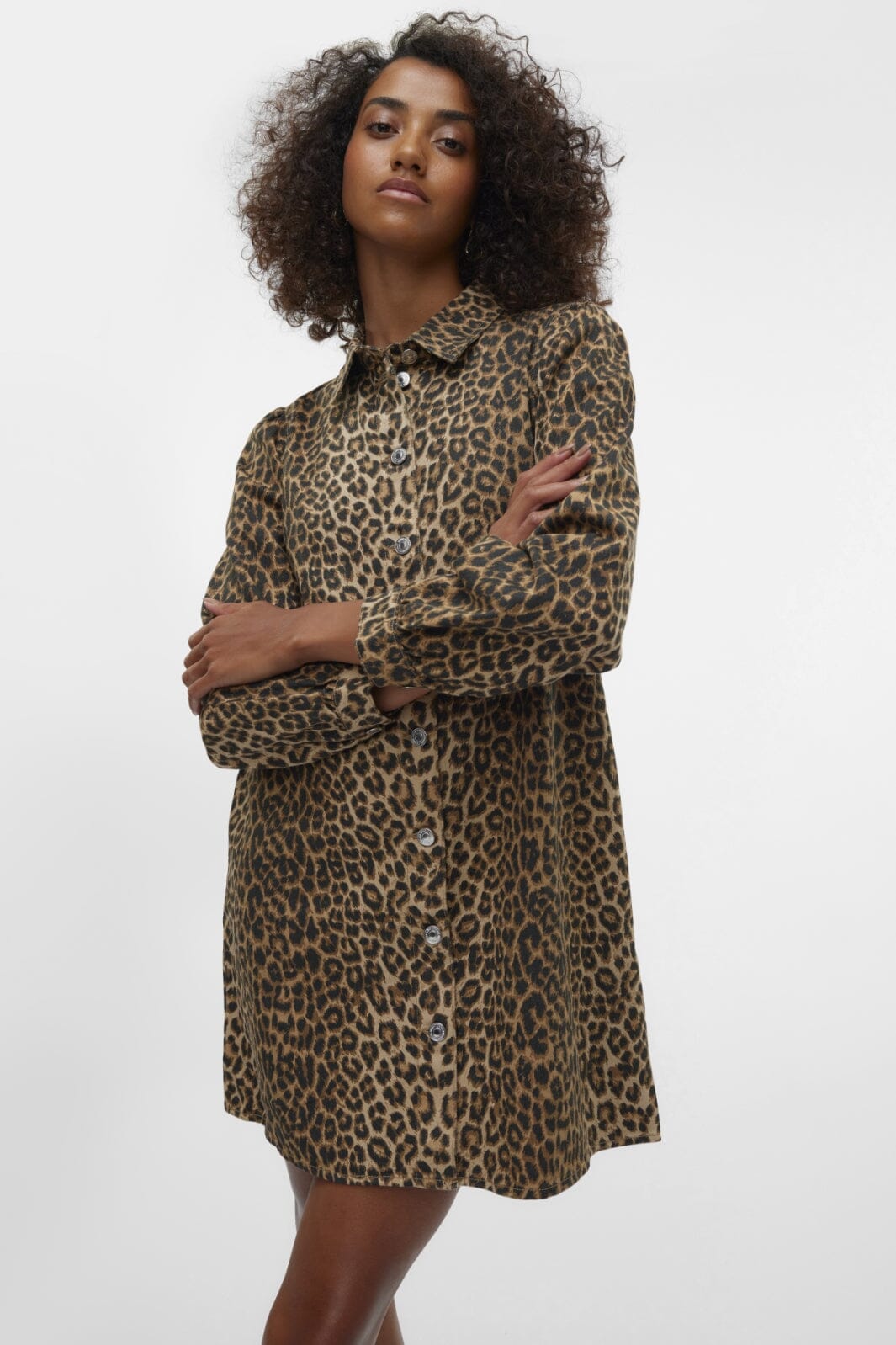 Vero Moda - Vmlucie Ls Short Leo Dress - 4730249 Silver Mink Leopard Kjoler