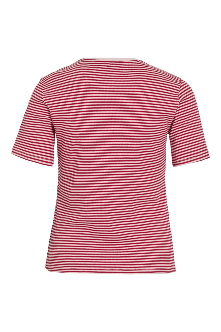 Vila - Viherta S/S T-Shirt - 4899909 Racing Red Stripes
