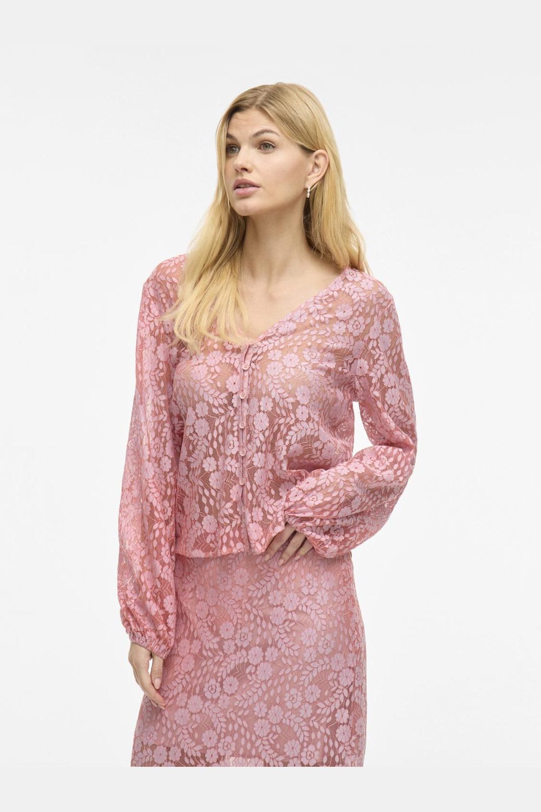 Vila - Vihibo L/S Lace Top - 4900038 Ballerina Two Tone Lace