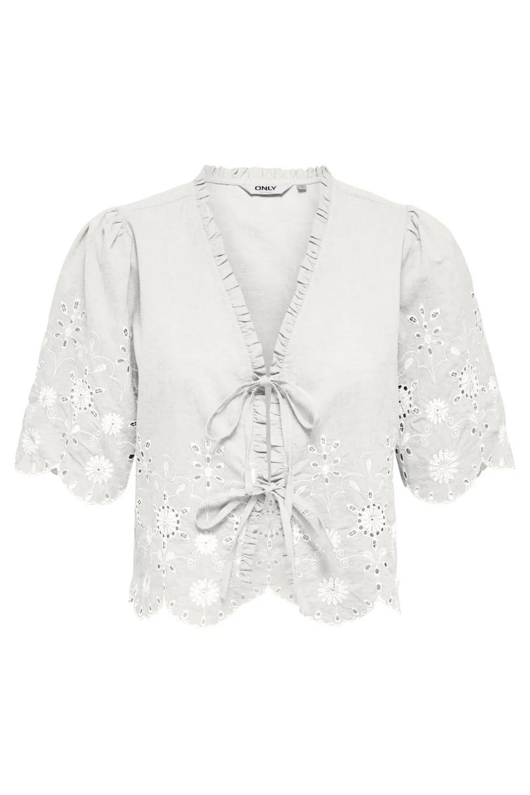 Only - Onlmiffy S/S Emb Tie Top - 4932838 Cloud Dancer