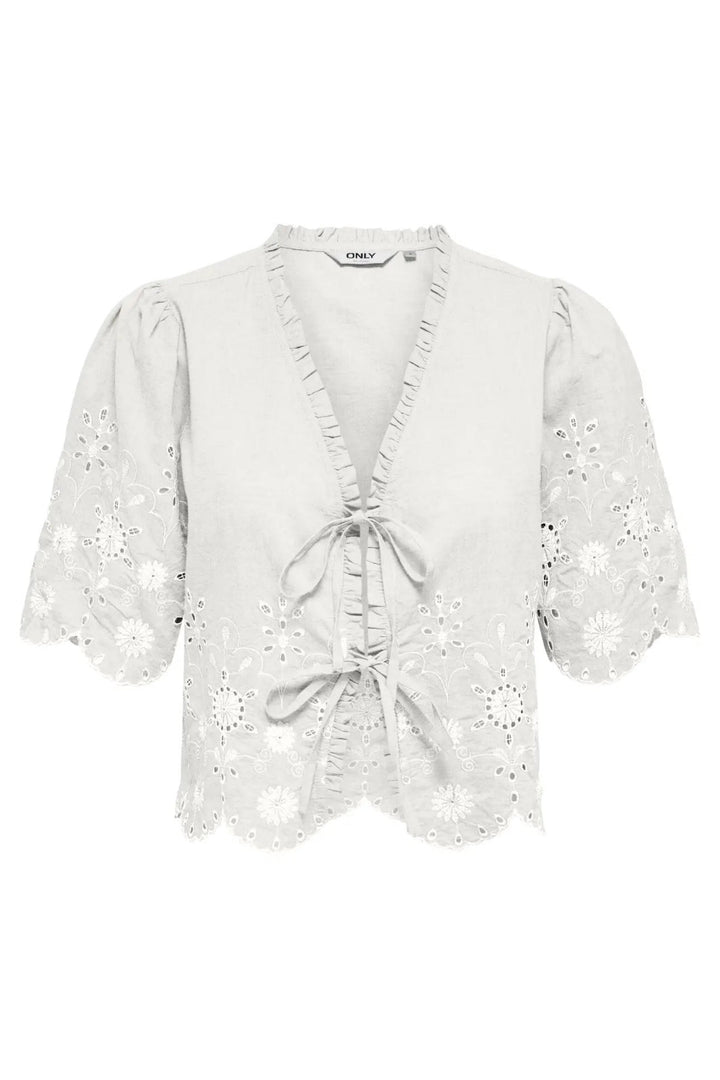 Only - Onlmiffy S/S Emb Tie Top - 4932838 Cloud Dancer