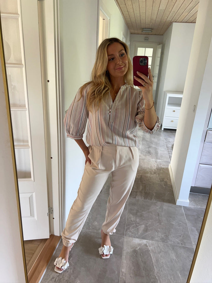Dear Molly - Stripe Shirt - Beige, pink And Blue