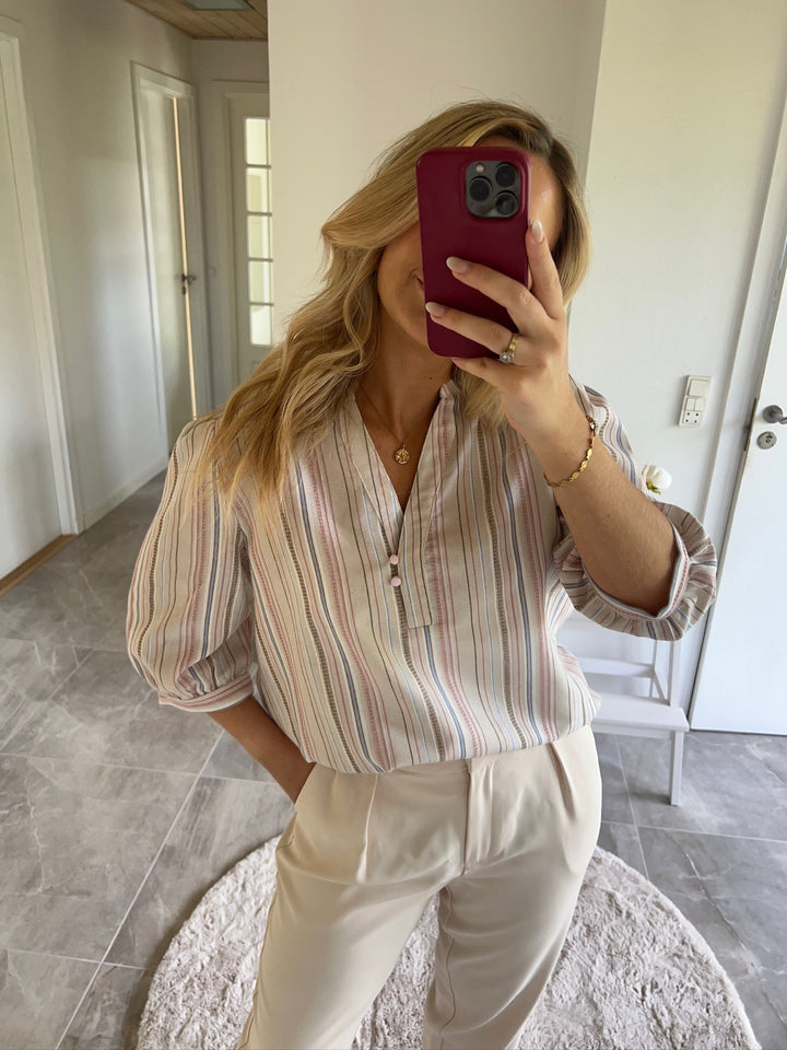Dear Molly - Stripe Shirt - Beige, pink And Blue