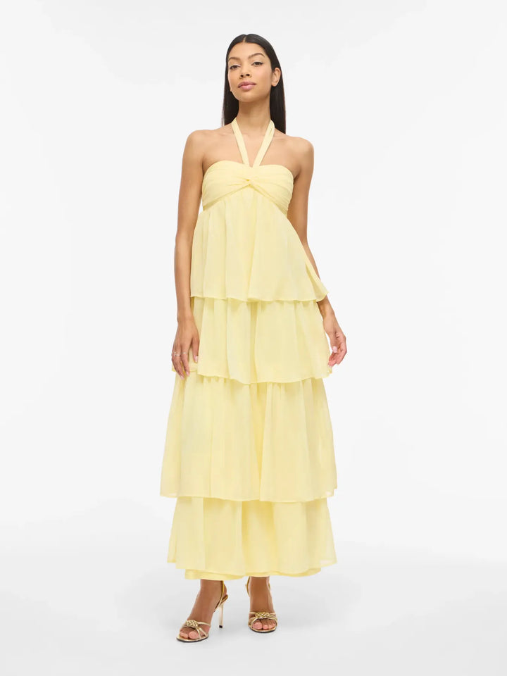 Vila - Vilea Halterneck Layered Dress/Dc/Ka - 5005145 Pastel Yellow