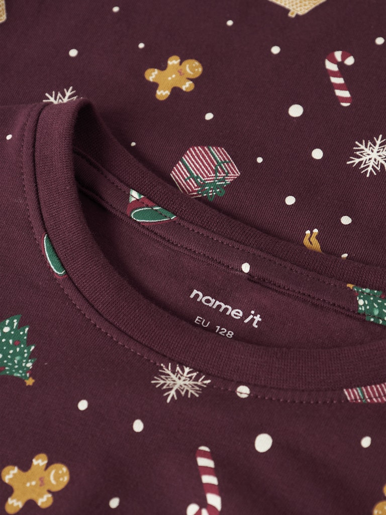 Name It - Nknvismas Ls Nightset - 4918937 Burgundy Xmas Aop