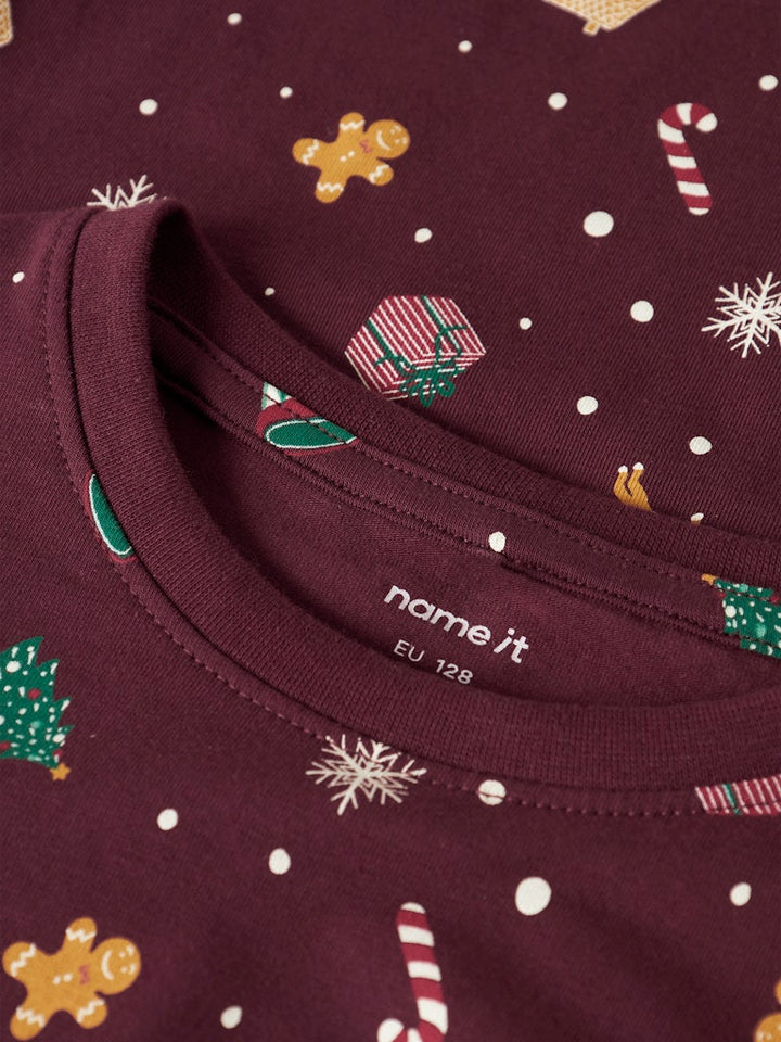 Name It - Nknvismas Ls Nightset - 4918937 Burgundy Xmas Aop