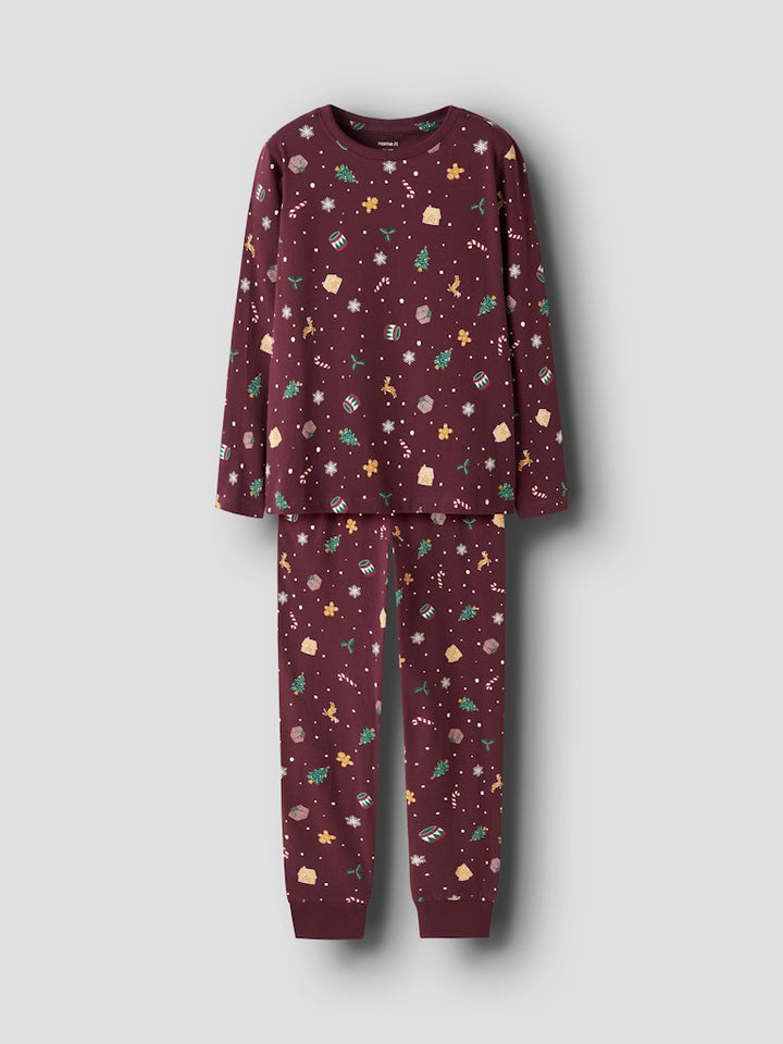 Name It - Nknvismas Ls Nightset - 4918937 Burgundy Xmas Aop