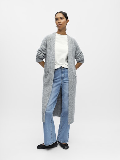 Object - Objmilu Ls Lo Long Knit Cardigan - 4789463 Medium Grey Melange
