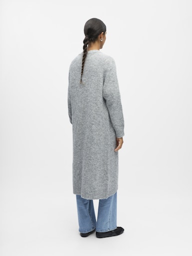 Object - Objmilu Ls Lo Long Knit Cardigan - 4789463 Medium Grey Melange