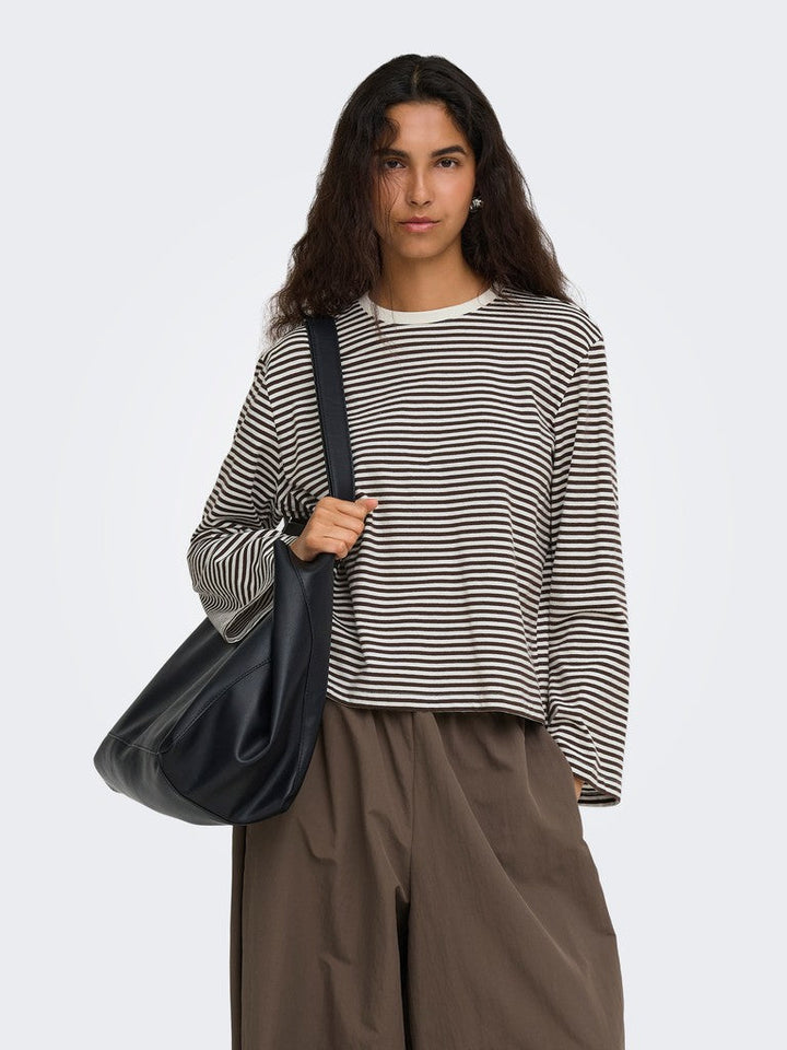 Only - Onlfreja Stripe L/S Wide Sleeve - 5082168 Coffee Bean Cloud Dancer (Mel)