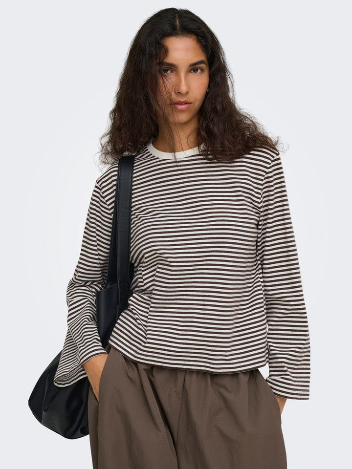 Only - Onlfreja Stripe L/S Wide Sleeve - 5082168 Coffee Bean Cloud Dancer (Mel)