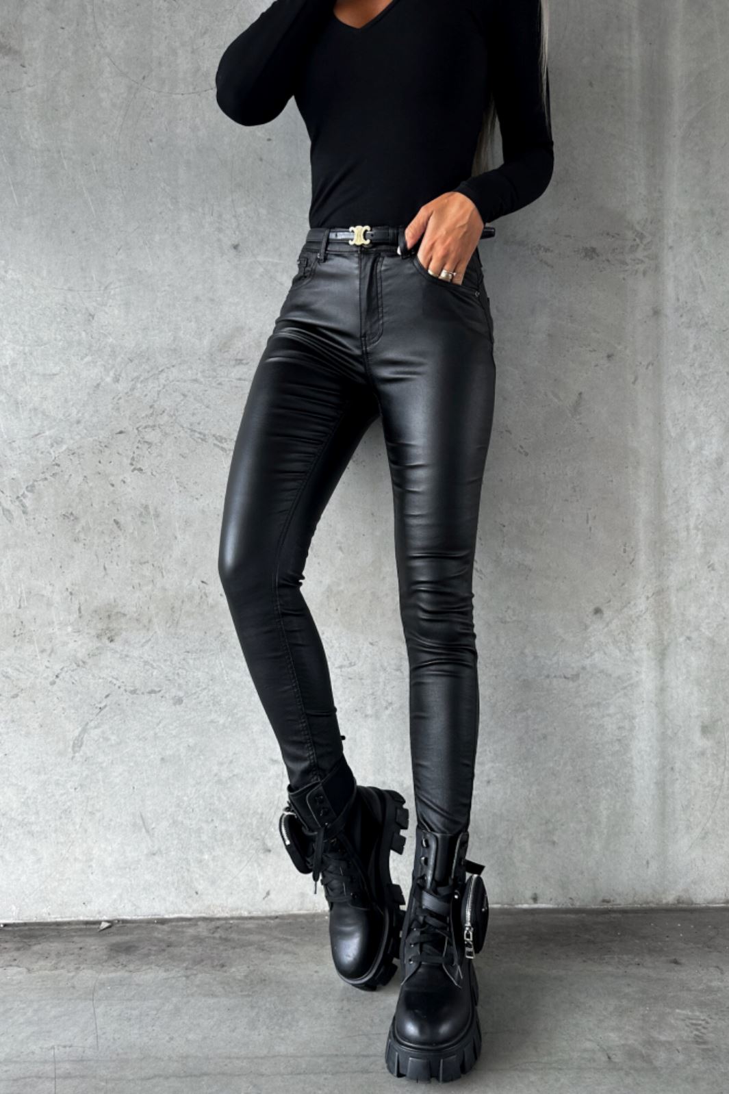 A-bee - Fake Leather Pants E001 - Black Bukser 