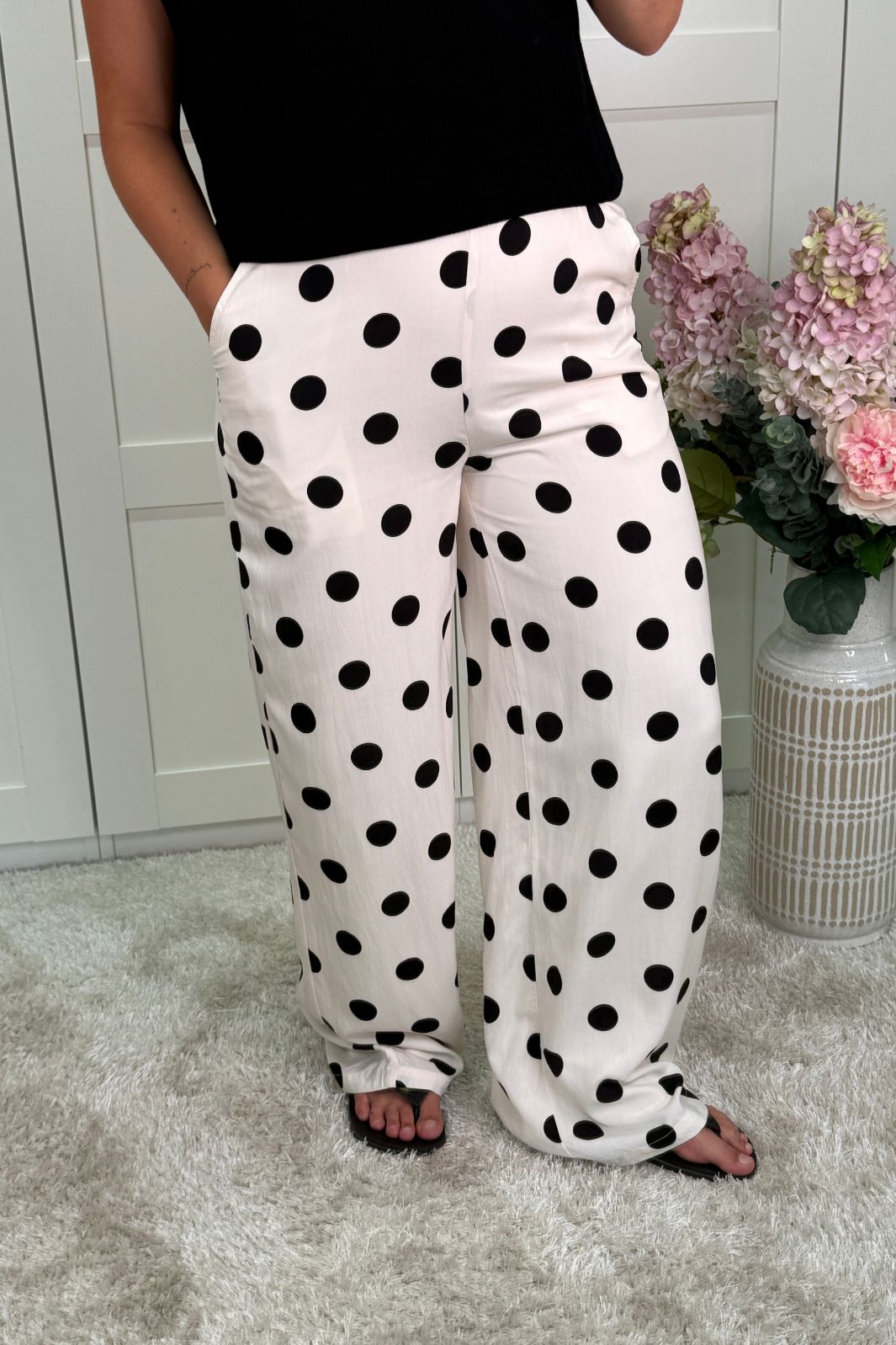 A-bee - Juliana Wide Dot Pants - Beige Bukser 