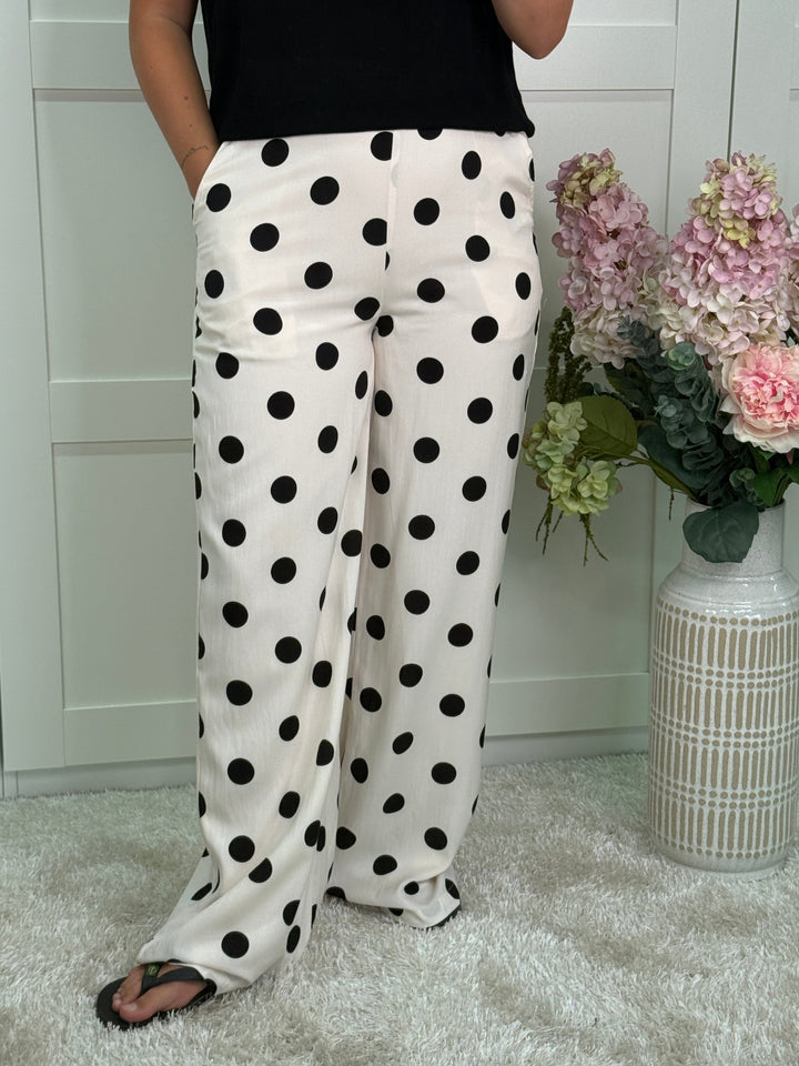 A-bee - Juliana Wide Dot Pants - Beige Bukser 