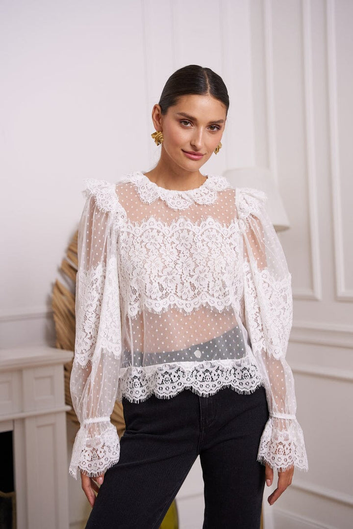 A-bee - Lace Blouse 80996 - White Bluser 