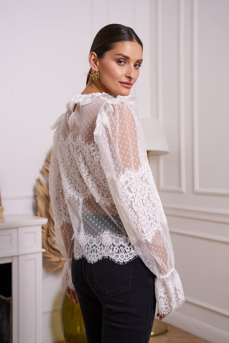 A-bee - Lace Blouse 80996 - White Bluser 