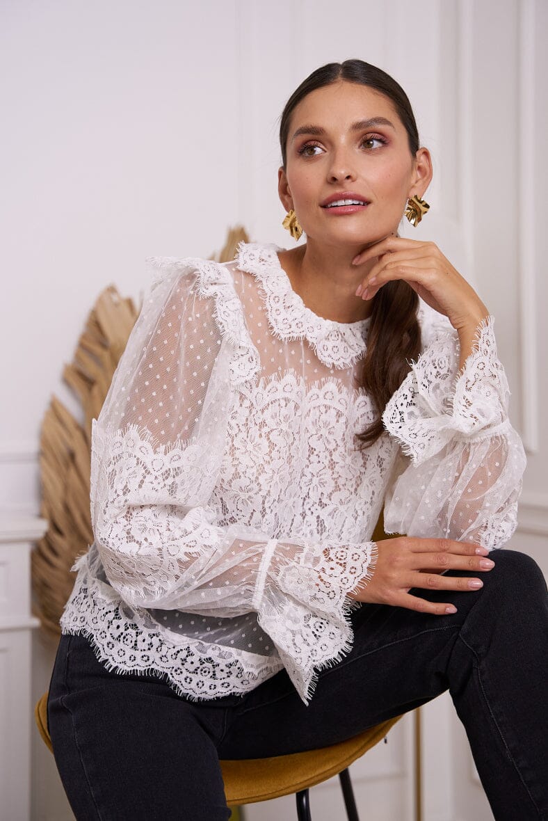 A-bee - Lace Blouse 80996 - White Bluser 