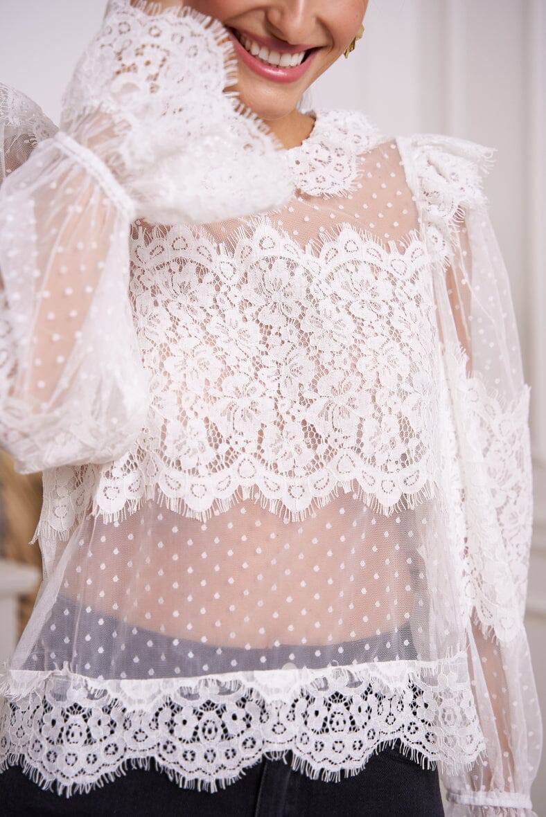 A-bee - Lace Blouse 80996 - White Bluser 