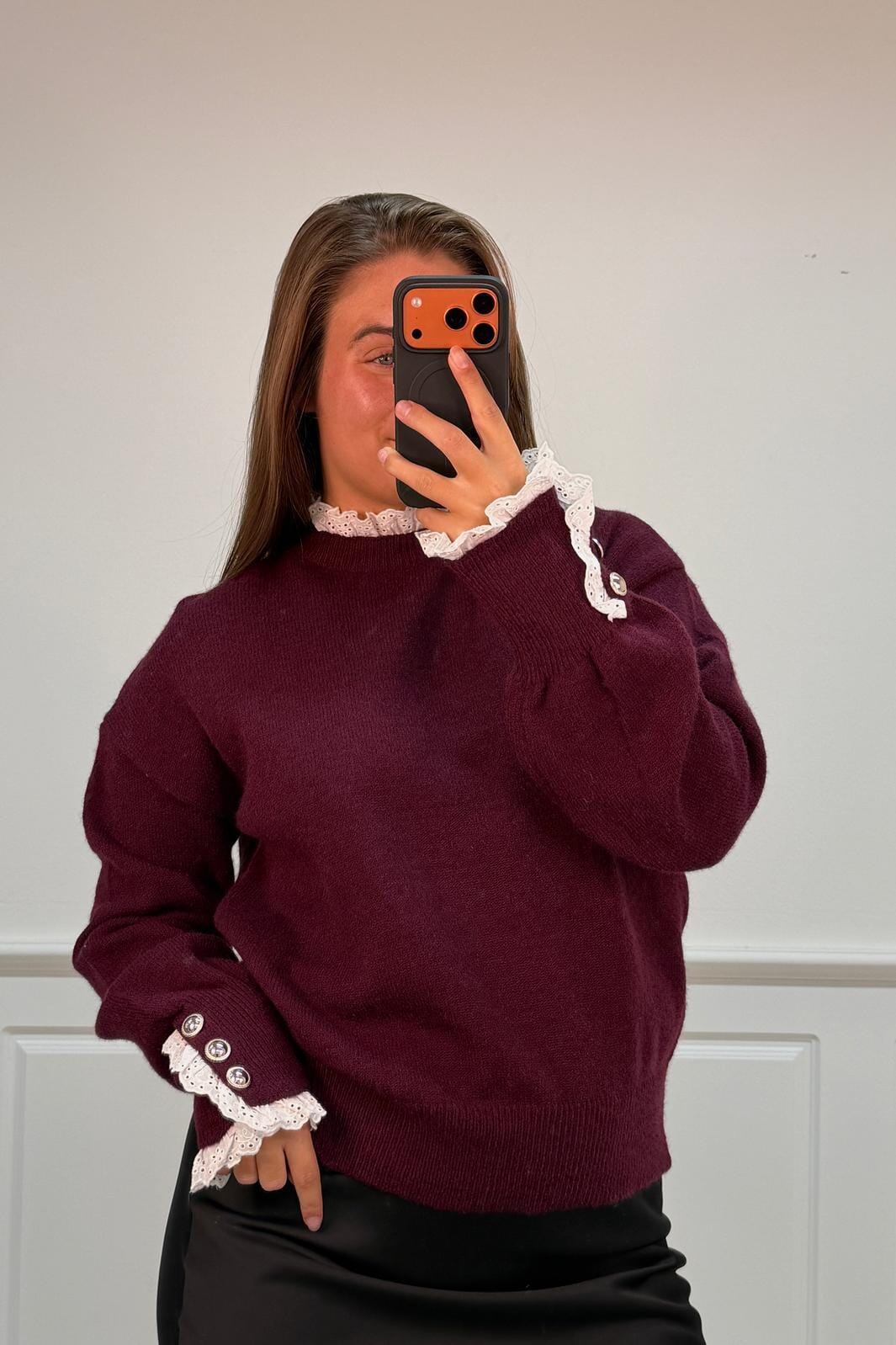 A-bee - Mirielle knit Sweater - Burgundy Strikbluser 