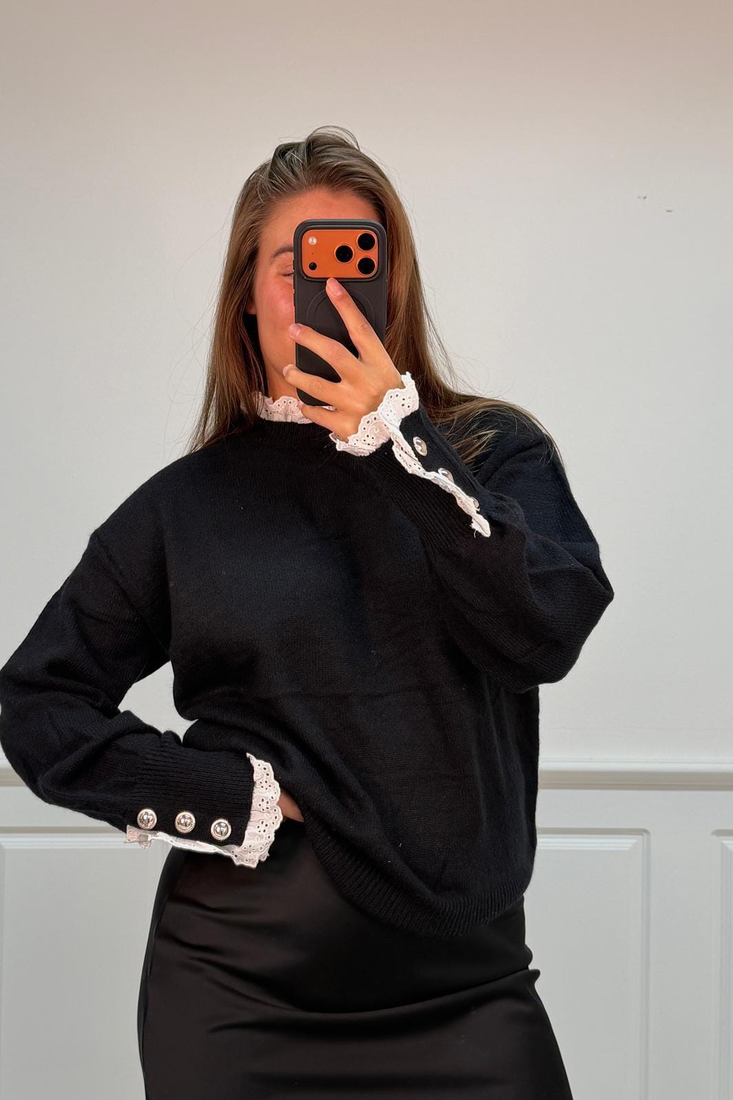 A-bee - Mirielleknit Sweater - Black Strikbluser 