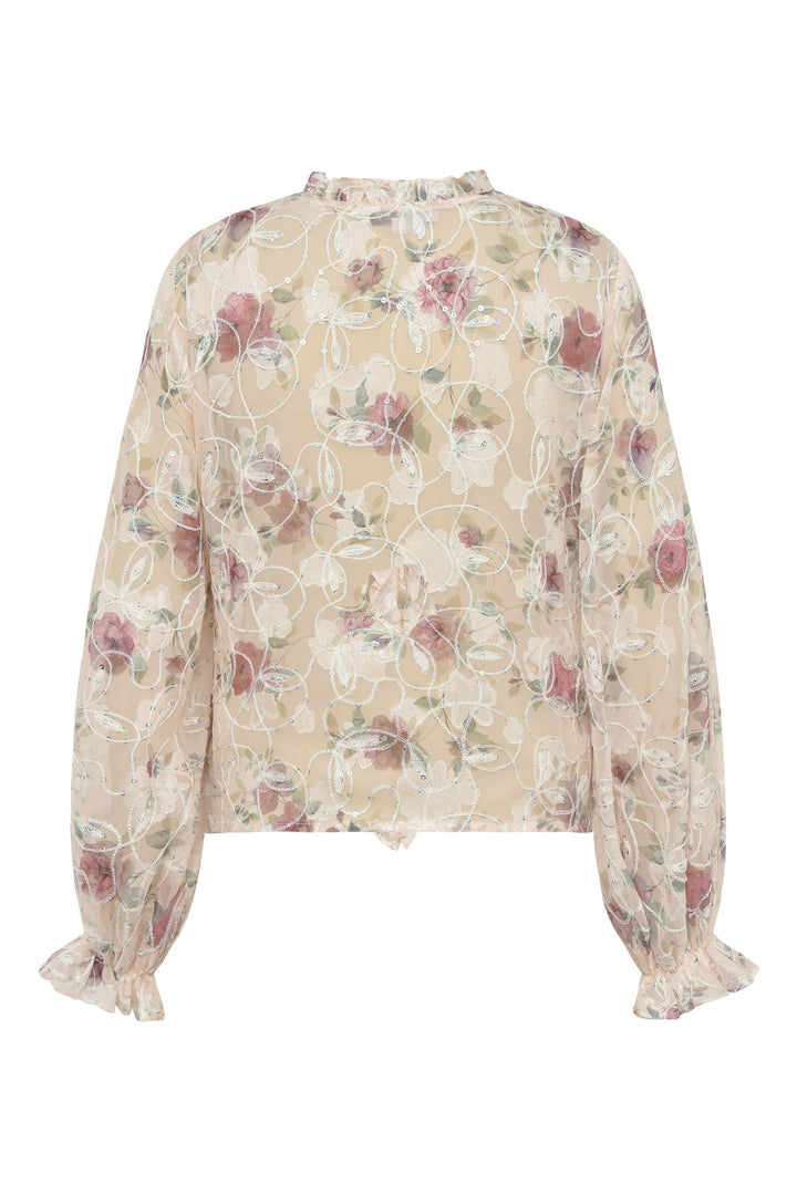 A-View - Flounce Blouse AV7039 - 308 - Sand/Dusty Green Bluser 