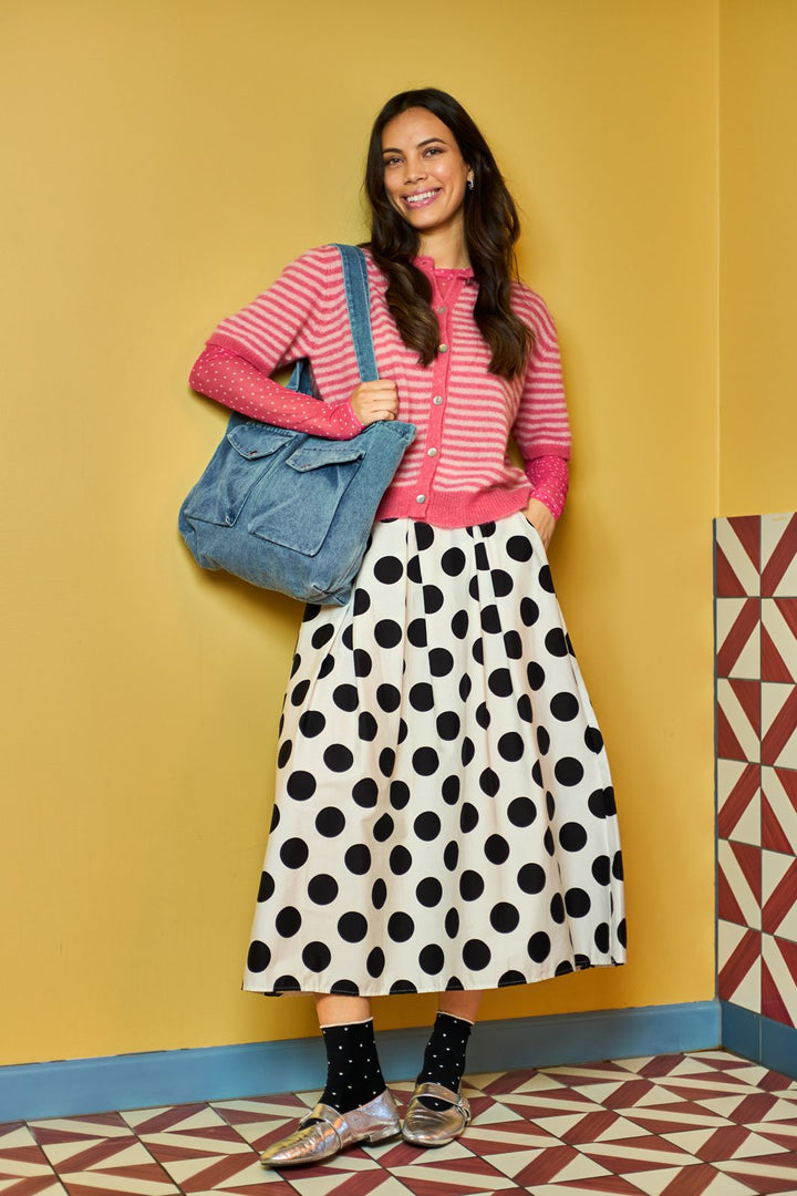 Black Colour - Bcdell Striped Ss Cardigan 1256 - Raspberry