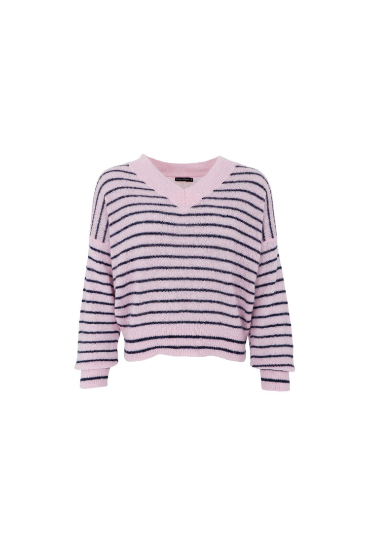 Black Colour - Bcdell Striped V-Neck Jumper 1240 - Rose
