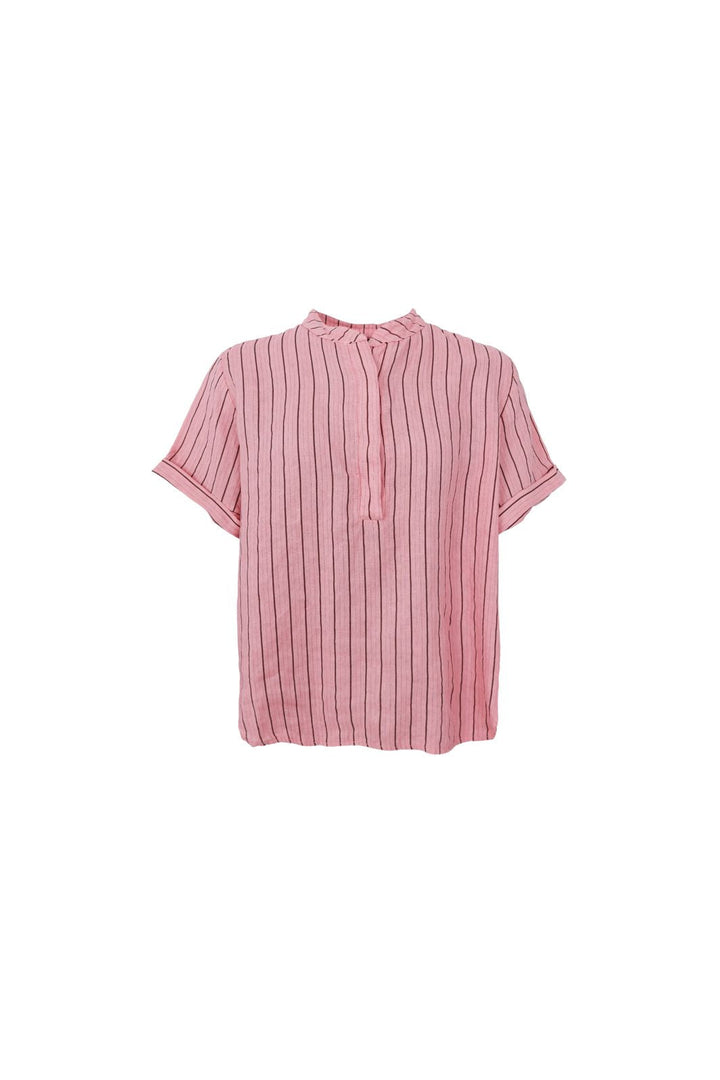 Black Colour - Bcmelina Ss Linen Shirt 41104 - Rose Stripe