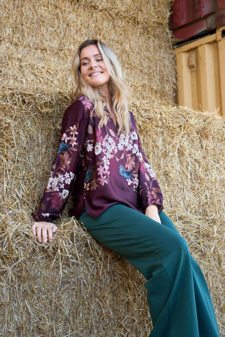 Black Colour - Bczendaya Ls Blouse 41028 - Plum Flower