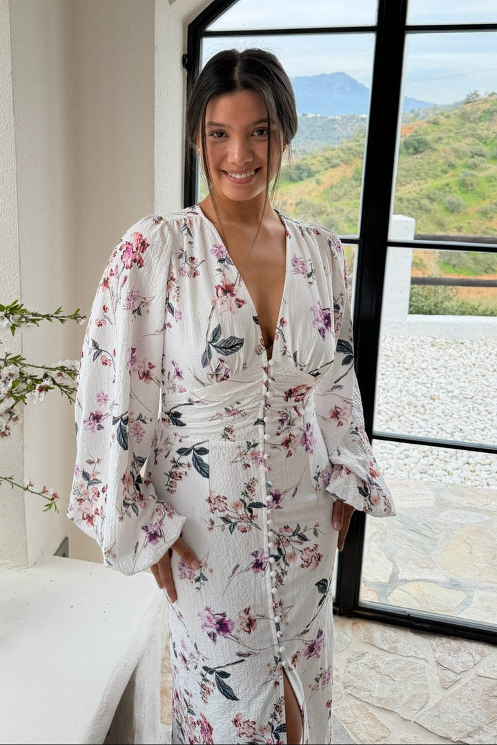 BYIC - Adaic Long Dress A23983 - White Flower Print Kjoler 