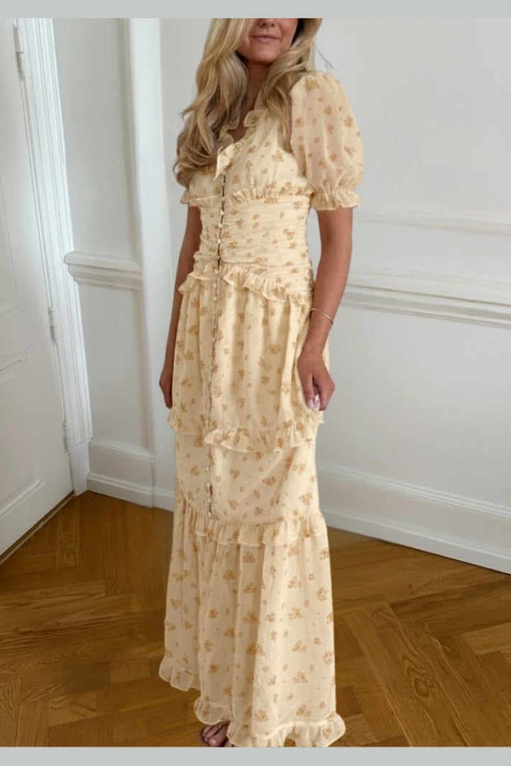 BYIC - Arielic Long Dress A25193 - Yellow Flower Print