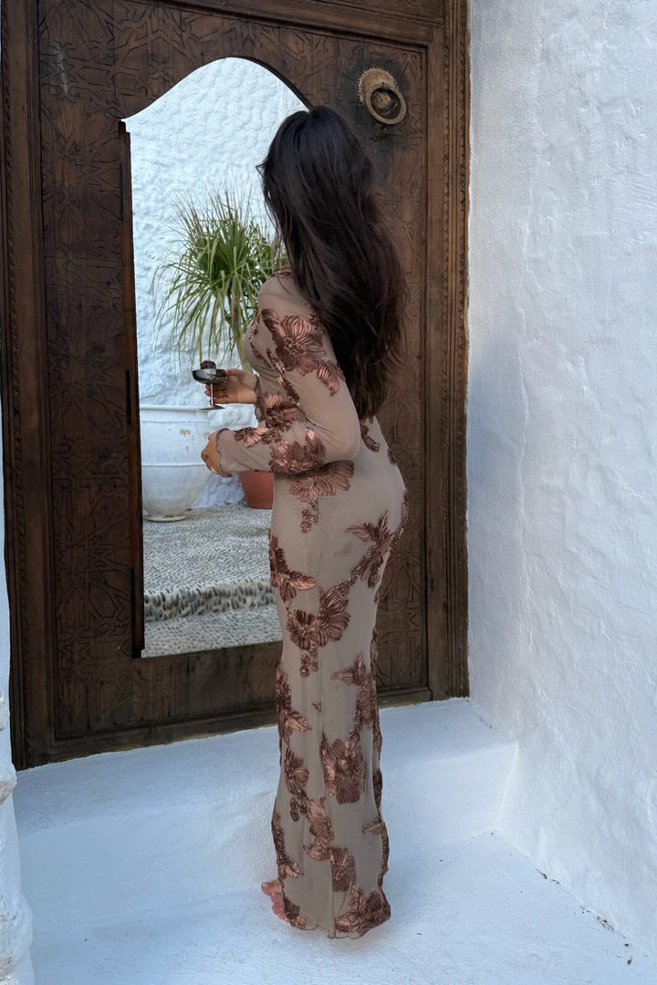 BYIC - Floraic Mesh Dress A23862 - Mocca Flower