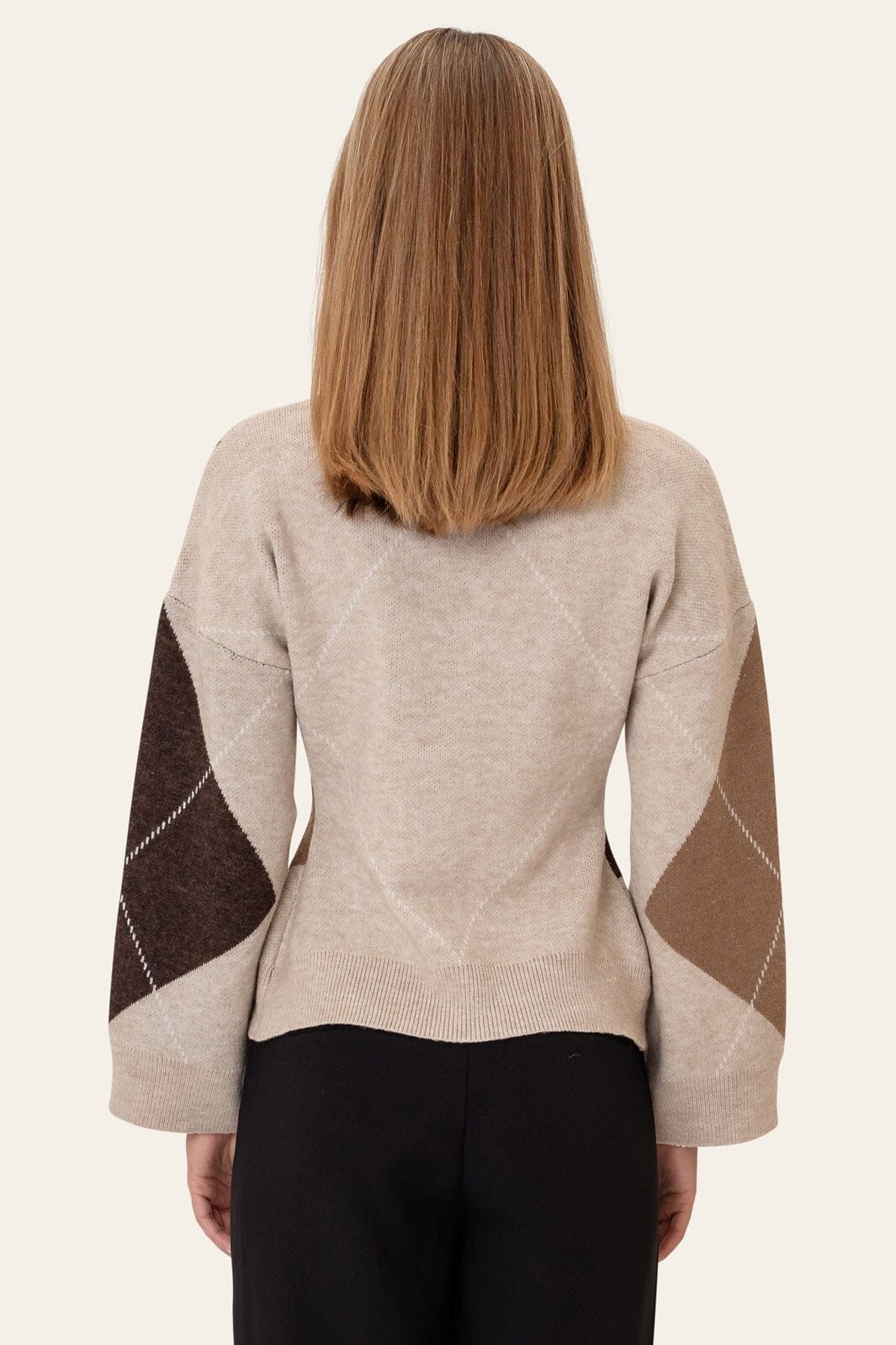 BYIC - Karmaic Fitted Cardigan H081 - Beige Argyle