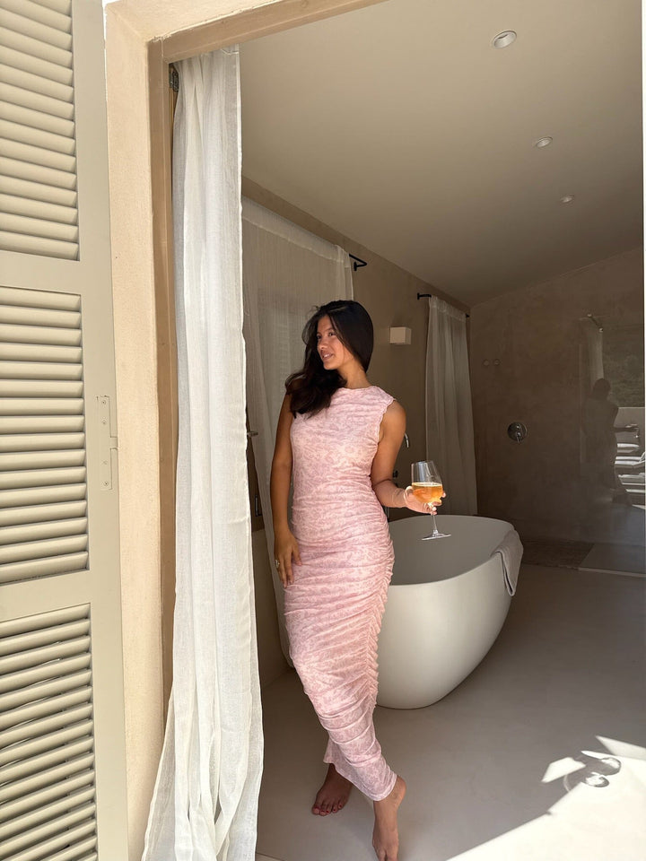 BYIC - Miraic Mesh Dress A23631 - Light Pink Floral Kjoler 
