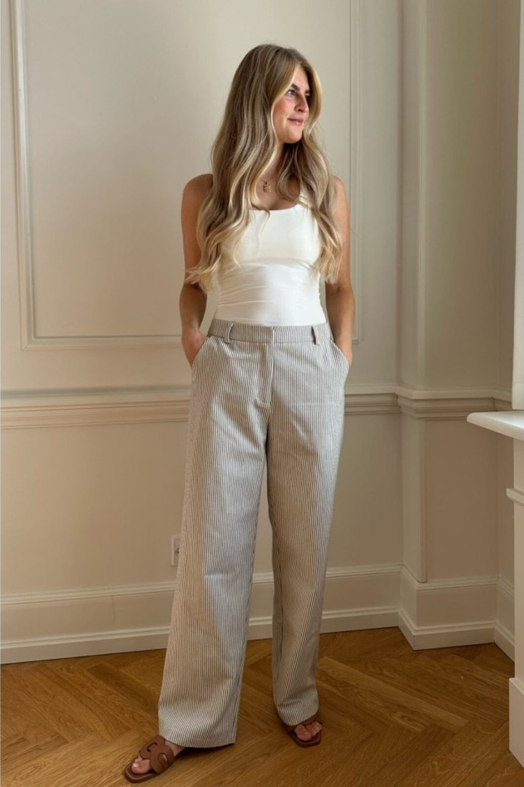 BYIC - Nanna Pants Dark Beige Woven Stripe Bukser 