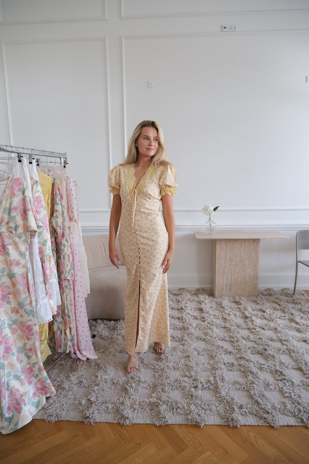 BYIC x Molly&My - Agneteic Long Dress A23810 - Yellow Flower Print Kjoler 