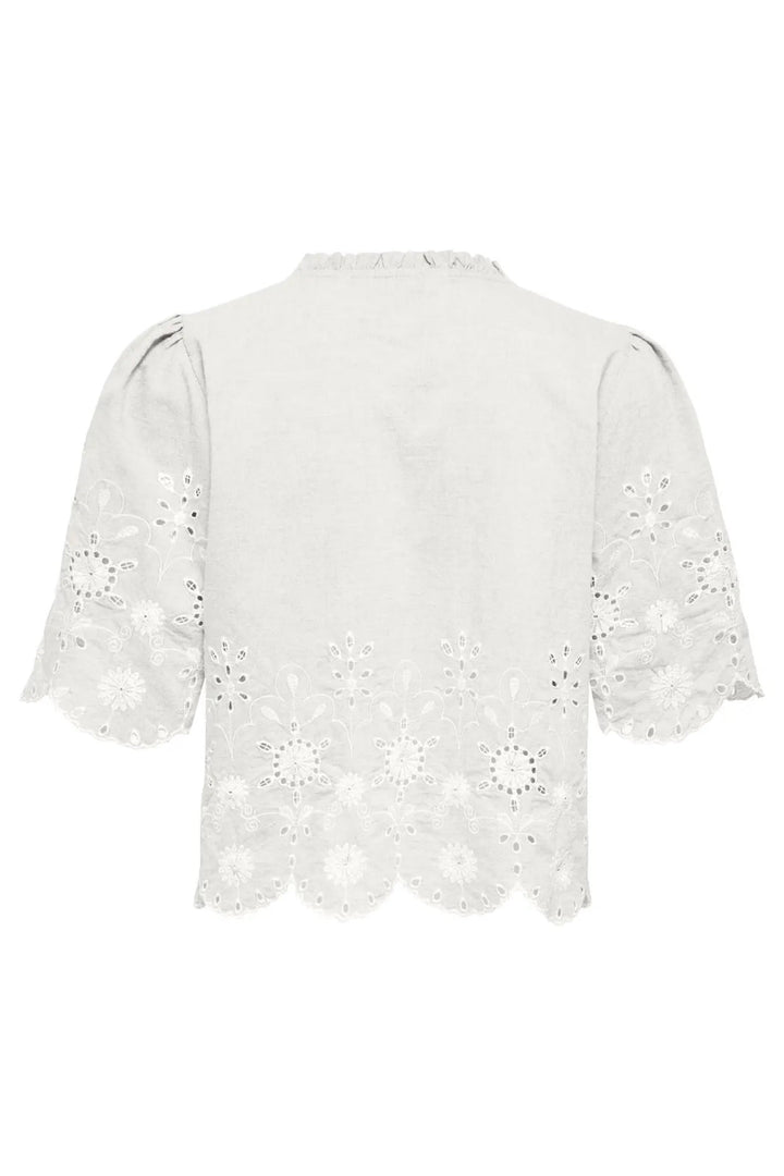 Only - Onlmiffy S/S Emb Tie Top - 4932838 Cloud Dancer