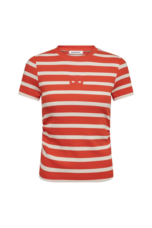 Co´Couture - 43015 Grannycc Gathering Stripe Tee 503903 - 00028 - Offwhite Flame