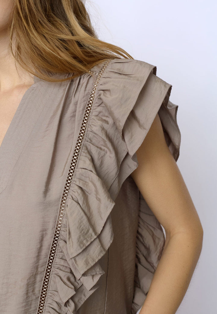 Co´Couture - Callumcc Lace Frill V-Top 45172 - 2006 - Taupe Toppe 