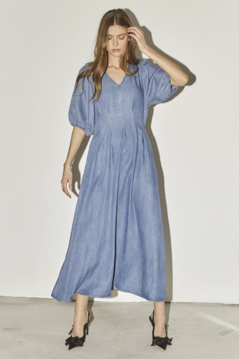 Co´Couture - Denimcc Pleat Dress 36535 - 552 - Denim Blue Kjoler 