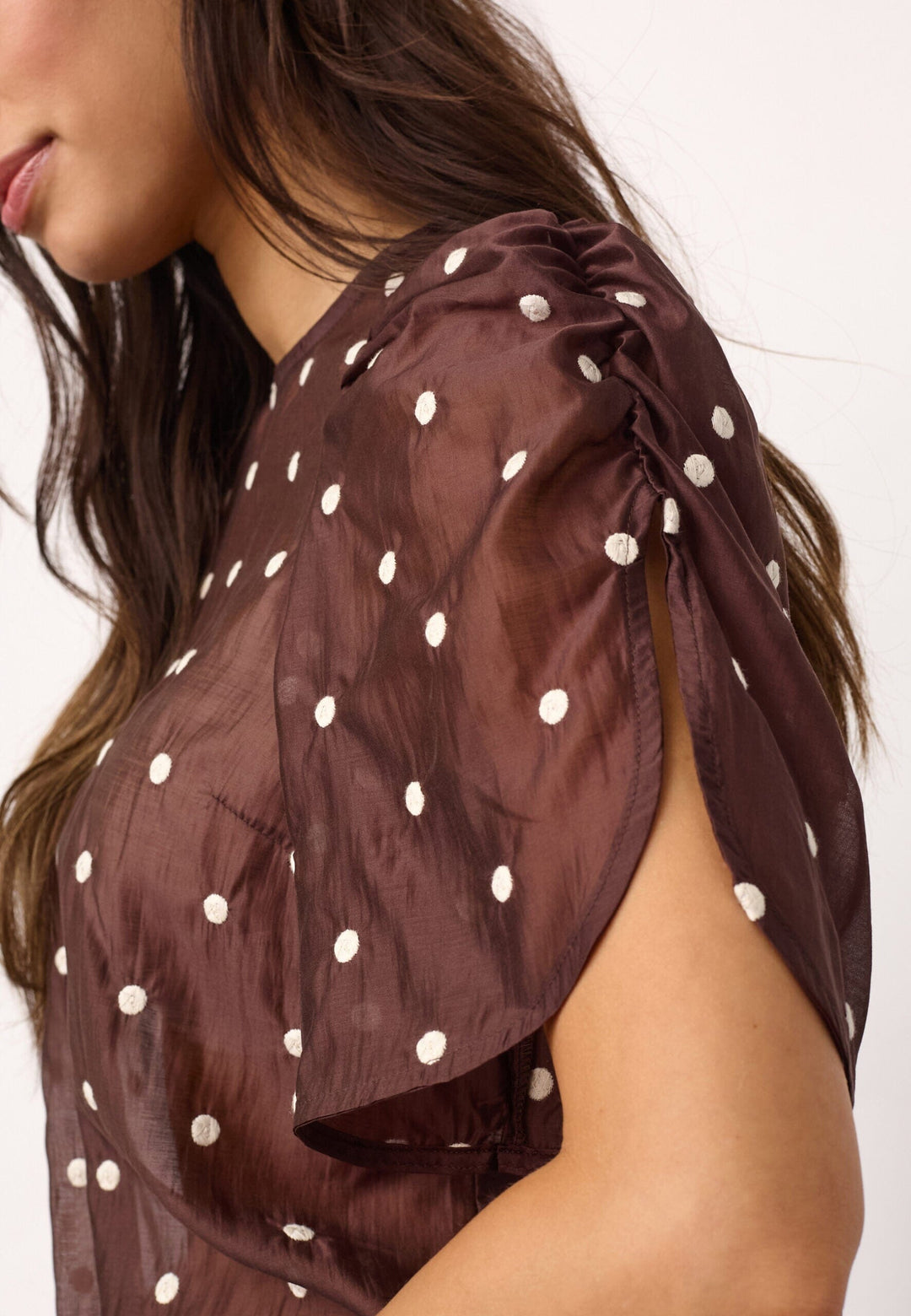 Co´Couture - Ditacc Dot Ss Blouse 500043 - 20003 - Dark Brown Bluser 