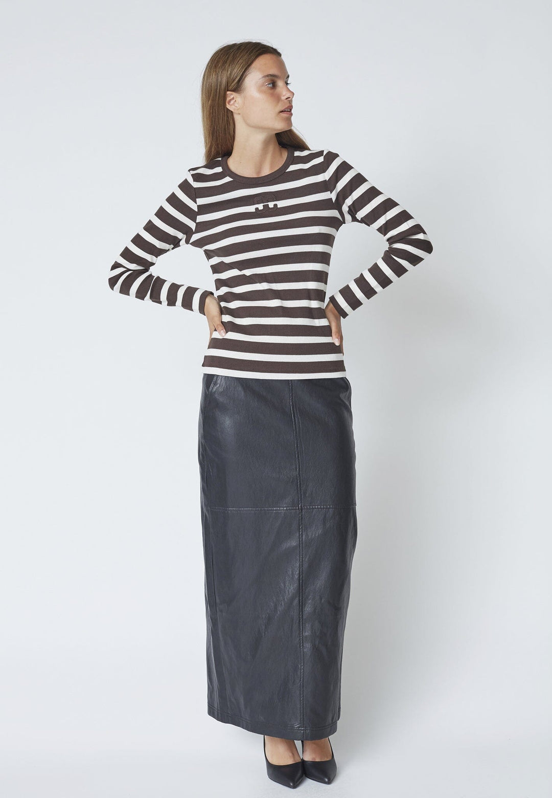 Co´Couture - Grannycc Rib Emb Ls Blouse 43007 - 11145 - Offwhite/Darkbrown Bluser 