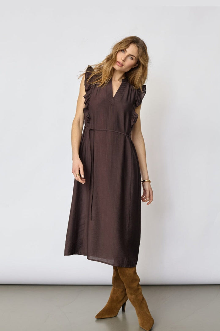 Co´Couture - Heracc Frill Ss V-Dress 46096 - 145 - Dark Brown